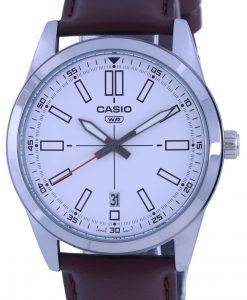カシオアナログホワイトダイヤルレザーストラップクォーツMTP-VD02L-7EMTPVD02L-7メンズウォッチ