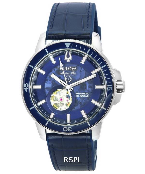ブローバ マリンスター オープンハート ブルー文字盤 自動巻き ダイバーズ 96A291 200M メンズ 腕時計