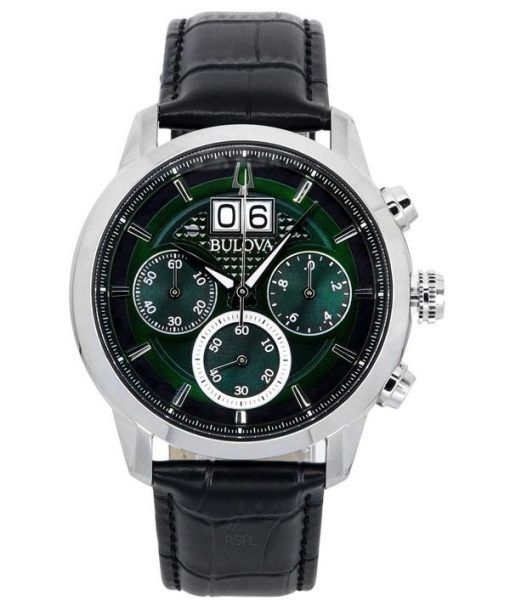 ブローバ サットン クラシック クロノグラフ レザーストラップ グリーン ダイヤル クォーツ 96B310 メンズ腕時計