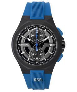 ブローバ マキナ クロノグラフ ブラック ダイヤル ブルー ストラップ クォーツ 98B380 100 M メンズ腕時計 ja