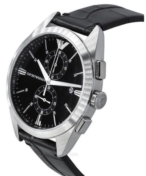 エンポリオ アルマーニ クラウディオ クロノグラフ ブラック レザー ストラップ ブラック ダイヤル クォーツ AR11542 メンズ腕時計