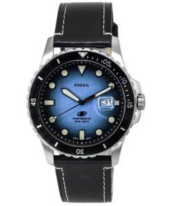Fossil ブルー ダイヤル ブラック LiteHide レザー ストラップ クォーツ FS5960 100M メンズ腕時計
