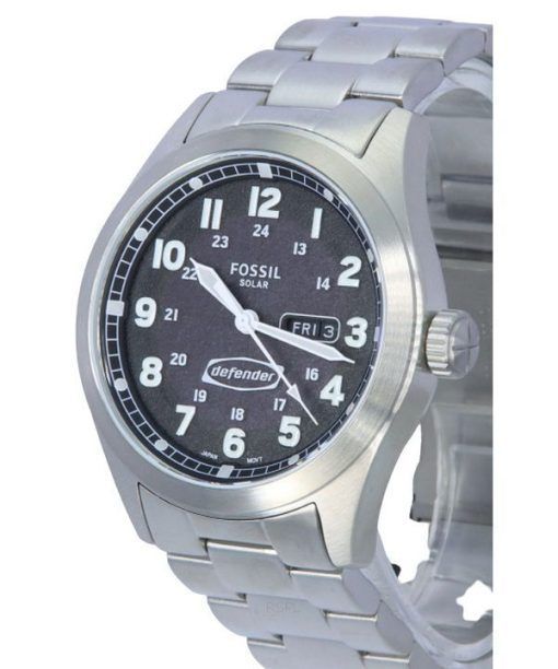 Fossil Defender ソーラーパワーステンレススチールブラックダイヤル FS5976 100M メンズ腕時計