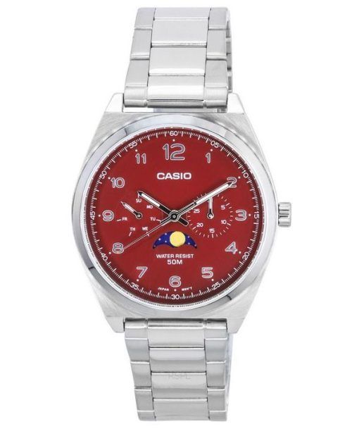 カシオ スタンダード アナログ ステンレススチール ムーンフェイズ レッド ダイヤル クォーツ MTP-M300D-4A メンズ腕時計