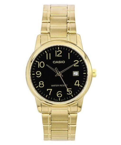 カシオ アナログ ゴールドトーン ステンレススチール ブラック ダイヤル クォーツ MTP-V002G-1B メンズ腕時計