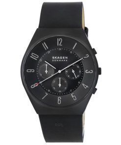 スカーゲン グレーネン クロノグラフ ミッドナイト レザーストラップ ブラック ダイヤル クォーツ SKW6843 メンズ腕時計