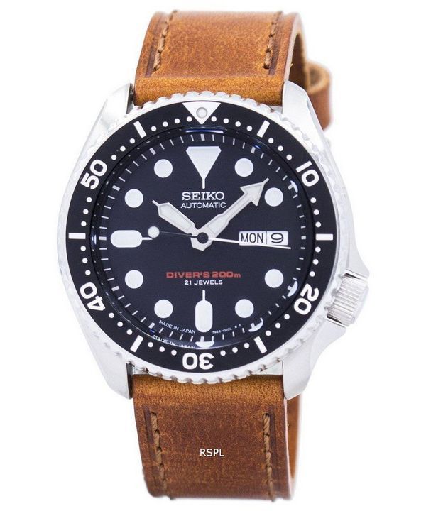 セイコー自動ダイバーズ比茶色の革 SKX007J1 LS9 200 M メンズ腕時計