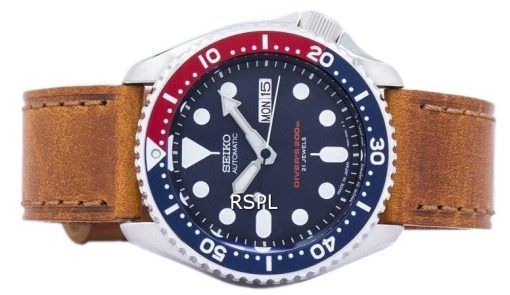 セイコー自動ダイバーズ比茶色の革 SKX009J1 LS9 200 M メンズ腕時計