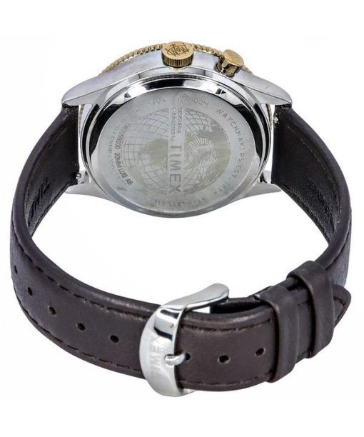 タイメックス ウォーターベリー トラディショナル GMT レザーストラップ ホワイト ダイヤル クォーツ TW2U99100 100M メンズ腕時計