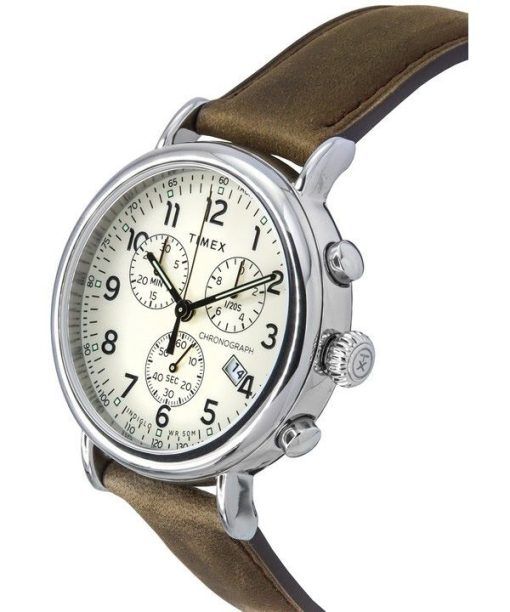 タイメックス スタンダード クロノグラフ レザー ストラップ 発光ベージュ ダイヤル クォーツ TW2V27600 メンズ腕時計