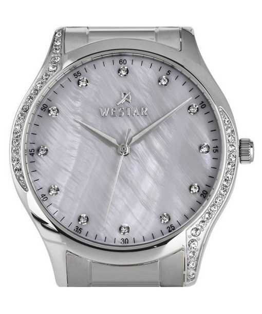 Westar Zing クリスタル アクセント ステンレススチール ホワイト マザーオブ パール ダイヤル クォーツ 00127STN111 レディース腕時計