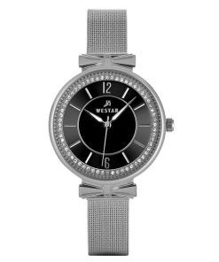 Westar Zing クリスタル アクセント ステンレススチール メッシュ ブレスレット ブラック ダイヤル クォーツ 00130STN103 レディース腕時計