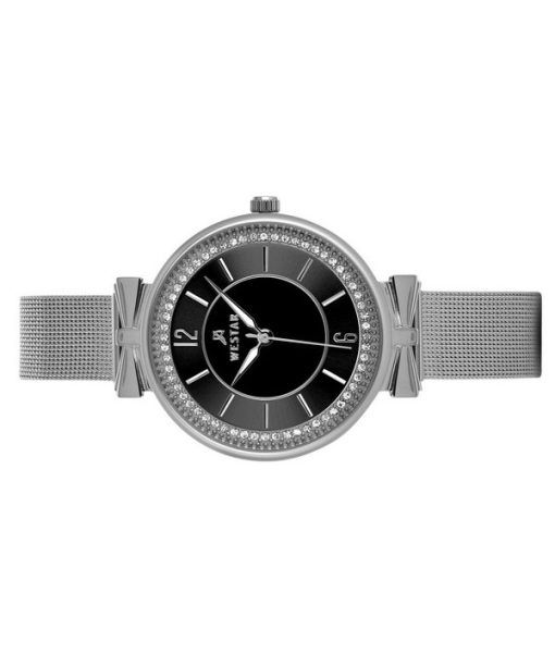 Westar Zing クリスタル アクセント ステンレススチール メッシュ ブレスレット ブラック ダイヤル クォーツ 00130STN103 レディース腕時計