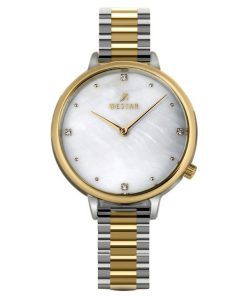 Westar Zing クリスタル アクセント ツートン ステンレススチール ホワイト マザーオブ パール ダイヤル クォーツ 00135CBN111 レディース腕時計