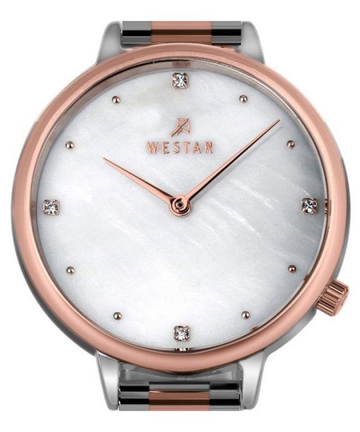 Westar Zing クリスタル アクセント ツートン ステンレススチール ホワイト マザーオブ パール ダイヤル クォーツ 00135SPN611 レディース腕時計
