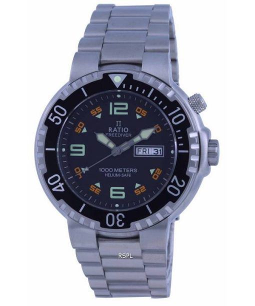 レシオ フリーダイバー ブラック ダイヤル ステンレススチール クォーツ 1050HA93-19V-BLK 1000M メンズ腕時計