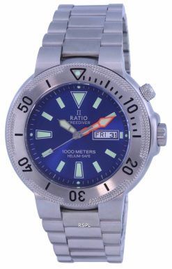 レシオ フリーダイバー ブルー ダイヤル ステンレススチール クォーツ 1050MD93-12V-BLU 1000M メンズ腕時計