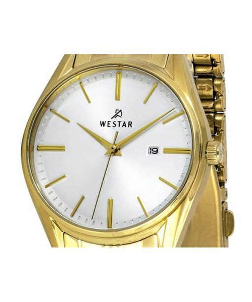 Westar プロファイル ゴールドトーン ステンレススチール ホワイト ダイヤル クォーツ 40210GPN107 レディース腕時計
