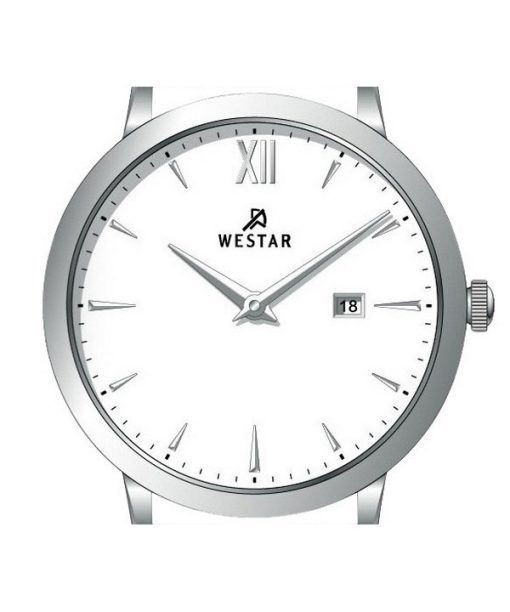 Westar プロファイル レザー ストラップ ホワイト ダイヤル クォーツ 50214STN101 メンズ腕時計