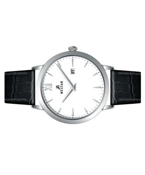 Westar プロファイル レザー ストラップ ホワイト ダイヤル クォーツ 50214STN101 メンズ腕時計