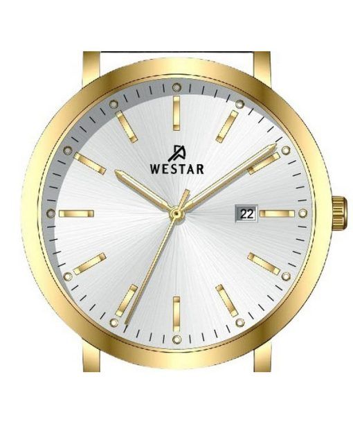 Westar プロファイル レザー ストラップ シルバー ダイヤル クォーツ 50216GPN107 メンズ腕時計