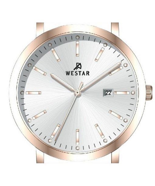 Westar プロファイル レザー ストラップ シルバー ダイヤル クォーツ 50216PPN627 メンズ腕時計