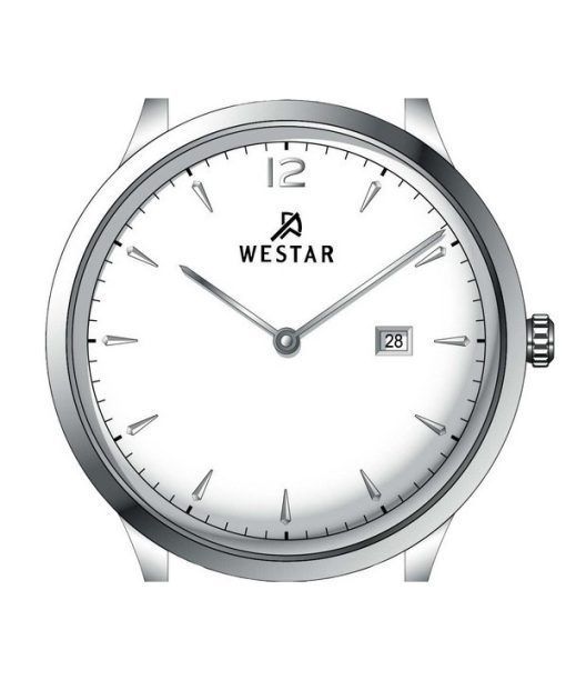 Westar プロファイル レザー ストラップ ホワイト ダイヤル クォーツ 50217STN101 メンズ腕時計