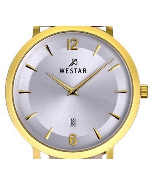 Westar プロファイル レザー ストラップ シルバー ダイヤル クォーツ 50219GPN127 メンズ腕時計