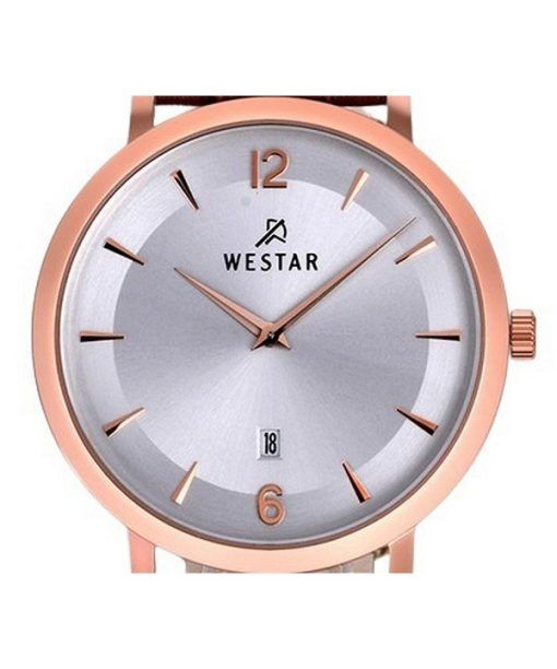 Westar プロファイル レザー ストラップ シルバー ダイヤル クォーツ 50219PPN627 メンズ腕時計