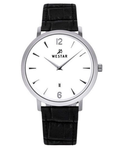 Westar プロファイル レザー ストラップ ホワイト ダイヤル クォーツ 50219STN101 メンズ腕時計