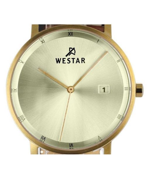 Westar プロファイル ブラック レザー ストラップ ライト シャンパン ダイヤル クォーツ 50221GPN102 メンズ腕時計