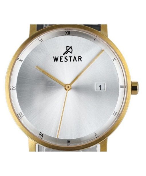 Westar プロファイル ブラック レザー ストラップ シルバー ダイヤル クォーツ 50221GPN107 メンズ腕時計