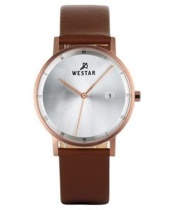 Westar プロファイル ブラウン レザー ストラップ シルバー ダイヤル クォーツ 50221PPN627 メンズ腕時計