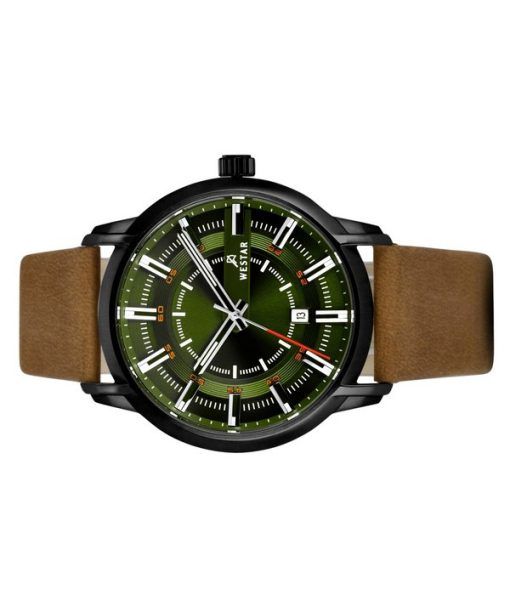 Westar プロファイル レザー ストラップ グリーン ダイヤル クォーツ 50228BBN885 メンズ腕時計