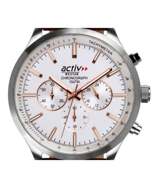 Westar Activ クロノグラフ レザーストラップ シルバー ダイヤル クォーツ 90243STN627 100M メンズ腕時計