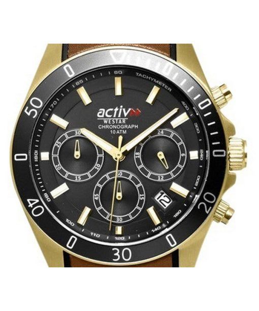 Westar Activ クロノグラフ レザーストラップ ブラック ダイヤル クォーツ 90245GPN183 100M メンズ腕時計