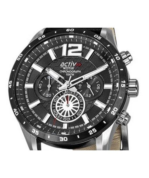 Westar Activ クロノグラフ レザーストラップ ブラック ダイヤル クォーツ 90249SBN103 100M メンズ腕時計