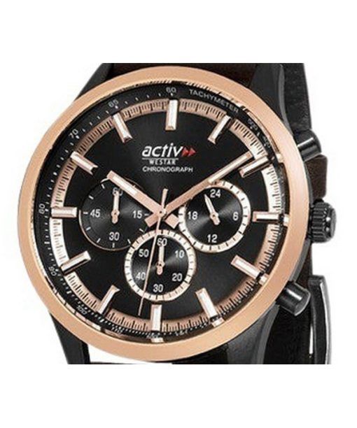 Westar Activ クロノグラフ レザーストラップ ブラック ダイヤル クォーツ 90265BPN603 100M メンズ腕時計