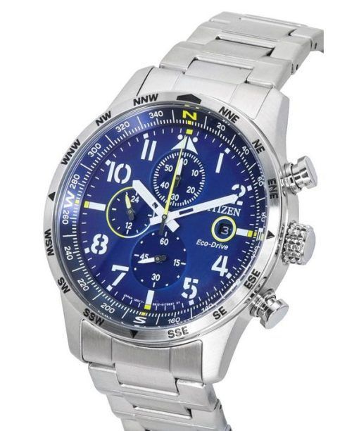 シチズン パイロット ステンレススチール ブルー ダイヤル クロノグラフ エコドライブ CA0790-83L 100M メンズ腕時計