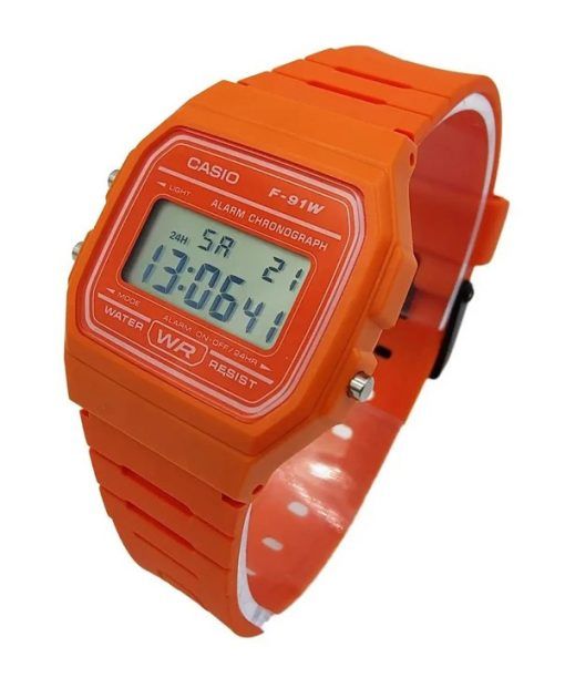 カシオ デジタル オレンジ 樹脂ストラップ クォーツ F-91WC-4A2 ユニセックス腕時計