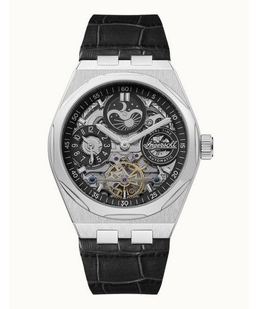 Ingersoll ザ ブロードウェイ デュアル タイム ブラック スケルトン ダイヤル 自動巻き I12903 メンズ腕時計