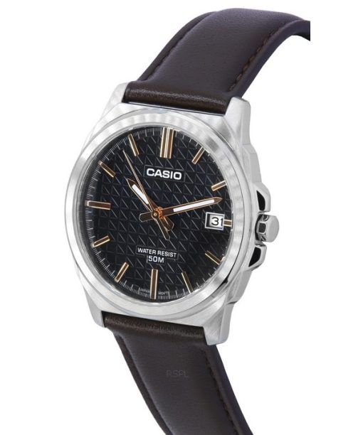 カシオ スタンダード アナログ ブラウン レザー ストラップ ブラック ダイヤル クォーツ MTP-E720L-5A メンズ腕時計
