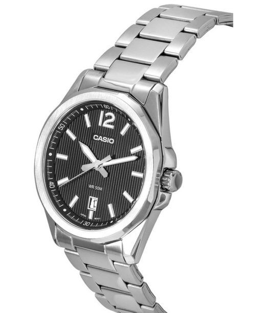 カシオ スタンダード アナログ ステンレススチール ブラック ダイヤル クォーツ MTP-E725D-1A メンズ腕時計