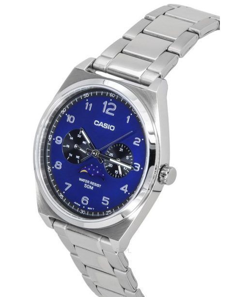 カシオ スタンダード アナログ ステンレススチール ムーンフェイズ ブルー ダイヤル クォーツ MTP-M300D-2A メンズ腕時計