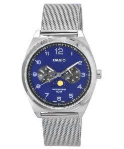 カシオ スタンダード アナログ ステンレススチール メッシュ ブレスレット ムーンフェイズ ブルー ダイヤル クォーツ MTP-M300M-2A メンズ腕時計