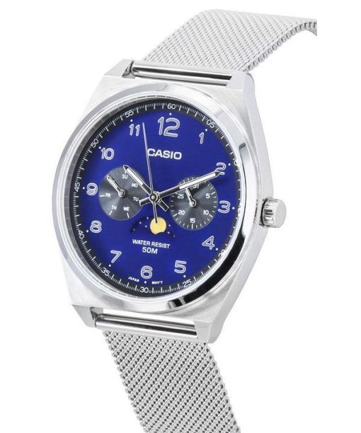 カシオ スタンダード アナログ ステンレススチール メッシュ ブレスレット ムーンフェイズ ブルー ダイヤル クォーツ MTP-M300M-2A メンズ腕時計