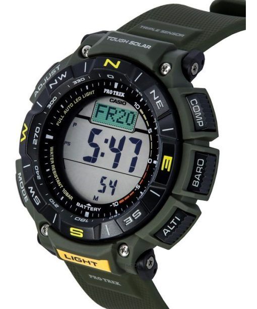 カシオ プロ トレック デジタル グリーン バイオベース樹脂ストラップ タフ ソーラー PRG-340-3 100M メンズ腕時計