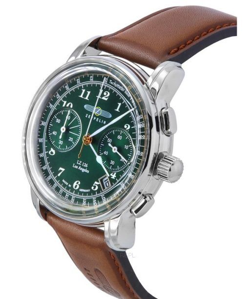 ツェッペリン LZ126 ロサンゼルス クロノグラフ レザーストラップ グリーン ダイヤル クォーツ 76144 メンズ腕時計