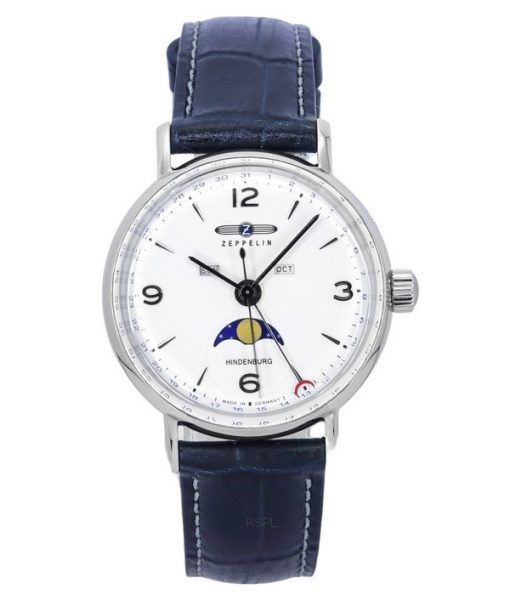 ツェッペリン LZ129 ヒンデンブルク ムーンフェイズ レザーストラップ ホワイト ダイヤル クォーツ 80771 メンズ腕時計