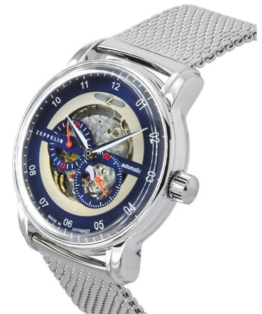 ツェッペリン 新しいキャプテンズ ライン ステンレススチール ブルー スケルトン ダイヤル自動巻き 8664M3 メンズ腕時計